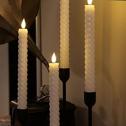 Miniatura 10 de Rhytsing Velas cónicas sin llama con purpurina negra de 11 pulgadas con función de temporizador, velas a pilas para Halloween, juego de 8