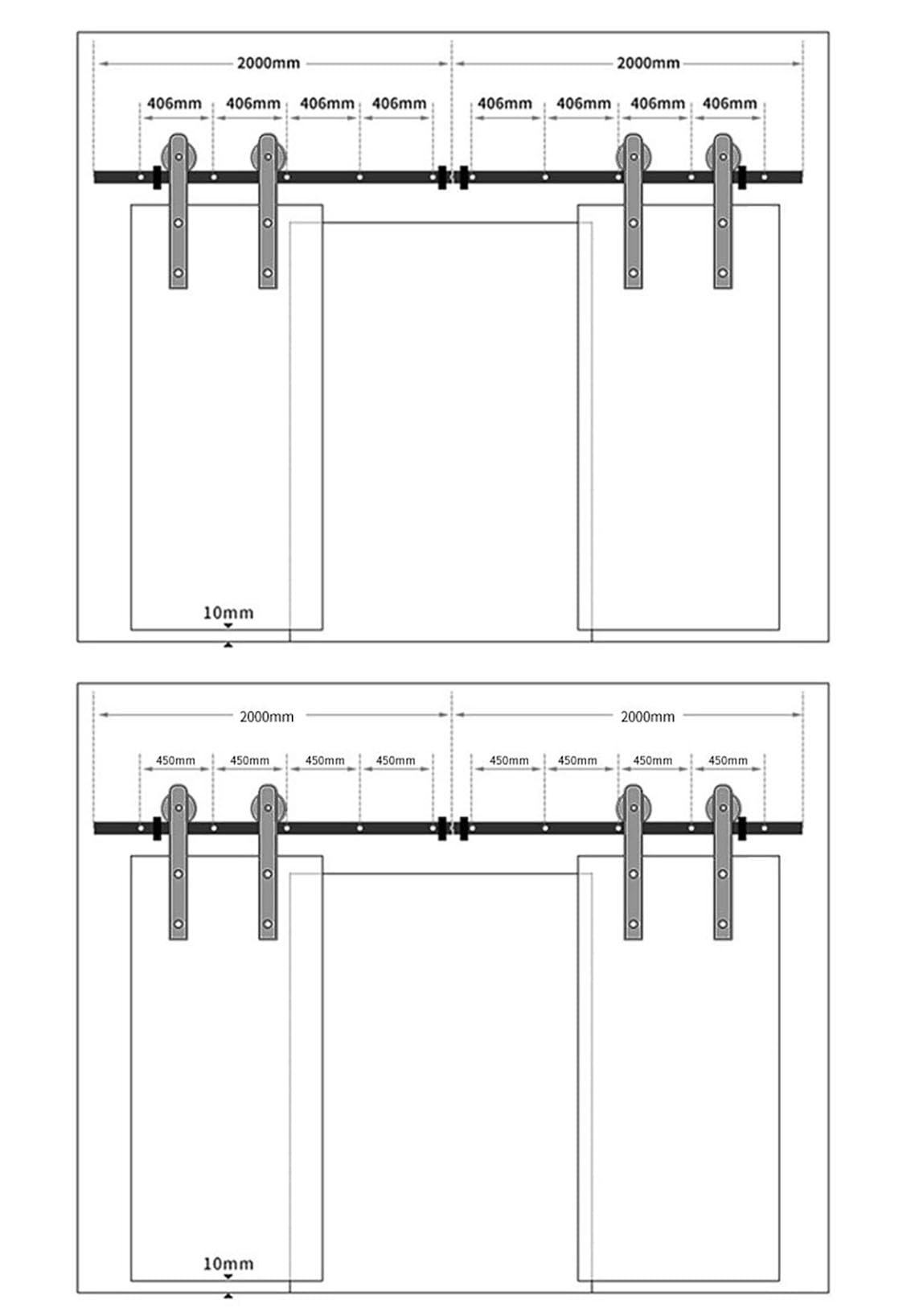 Zestaw osprzętu do drzwi przesuwnych do stodoły, 2 m, czarny system szyn ze stali węglowej, nośność 140 kg, ciche kółka nylonowe z łożyskami premium, kompletny zestaw instalacyjny