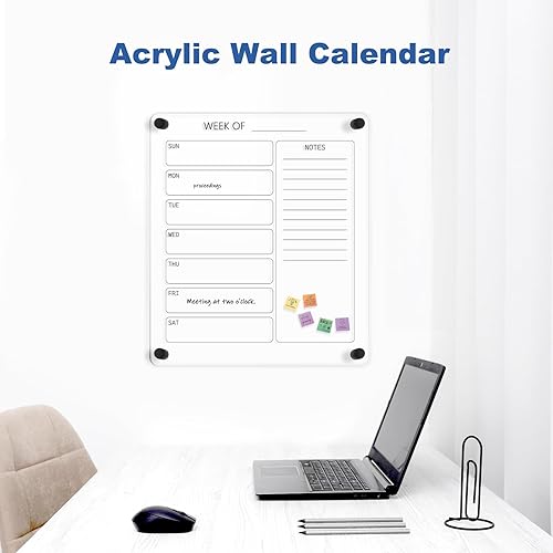 Miniatura 6 de AMUSIGHT Calendario acrílico para pared, calendario acrílico transparente de borrado en seco de 12 x 14 pulgadas, pizarra blanca transparente de