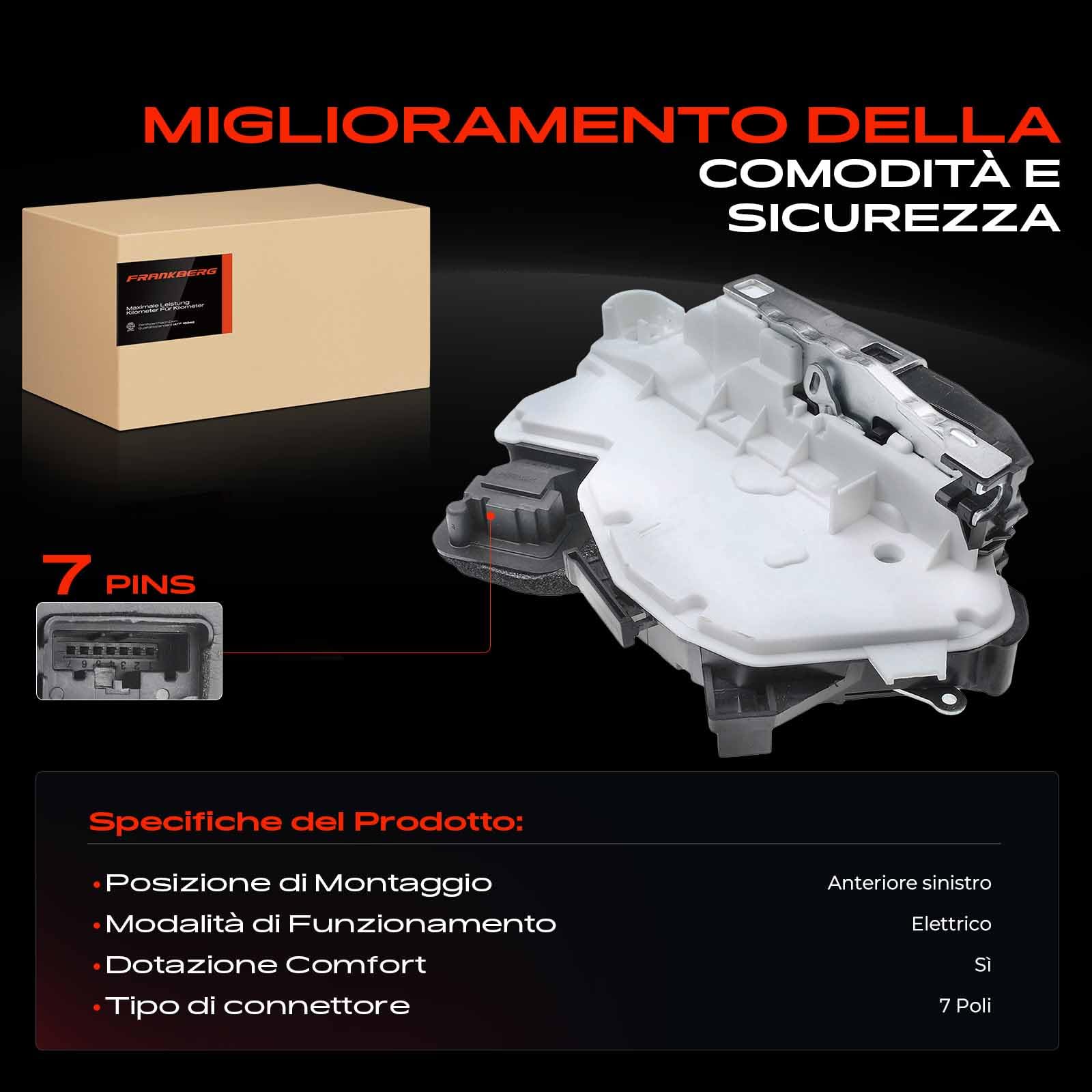 Frankberg Serratura porta serratura auto Anteriore sinistro Compatibile con Polo 6C1 6R1 Golf VI 5K1 Golf VII 5G1 BE1 BE2 BQ1 Golf Sportsvan AM1 AN1 Golf VII Variante BA5 BV5 Replace# 5K0837349B