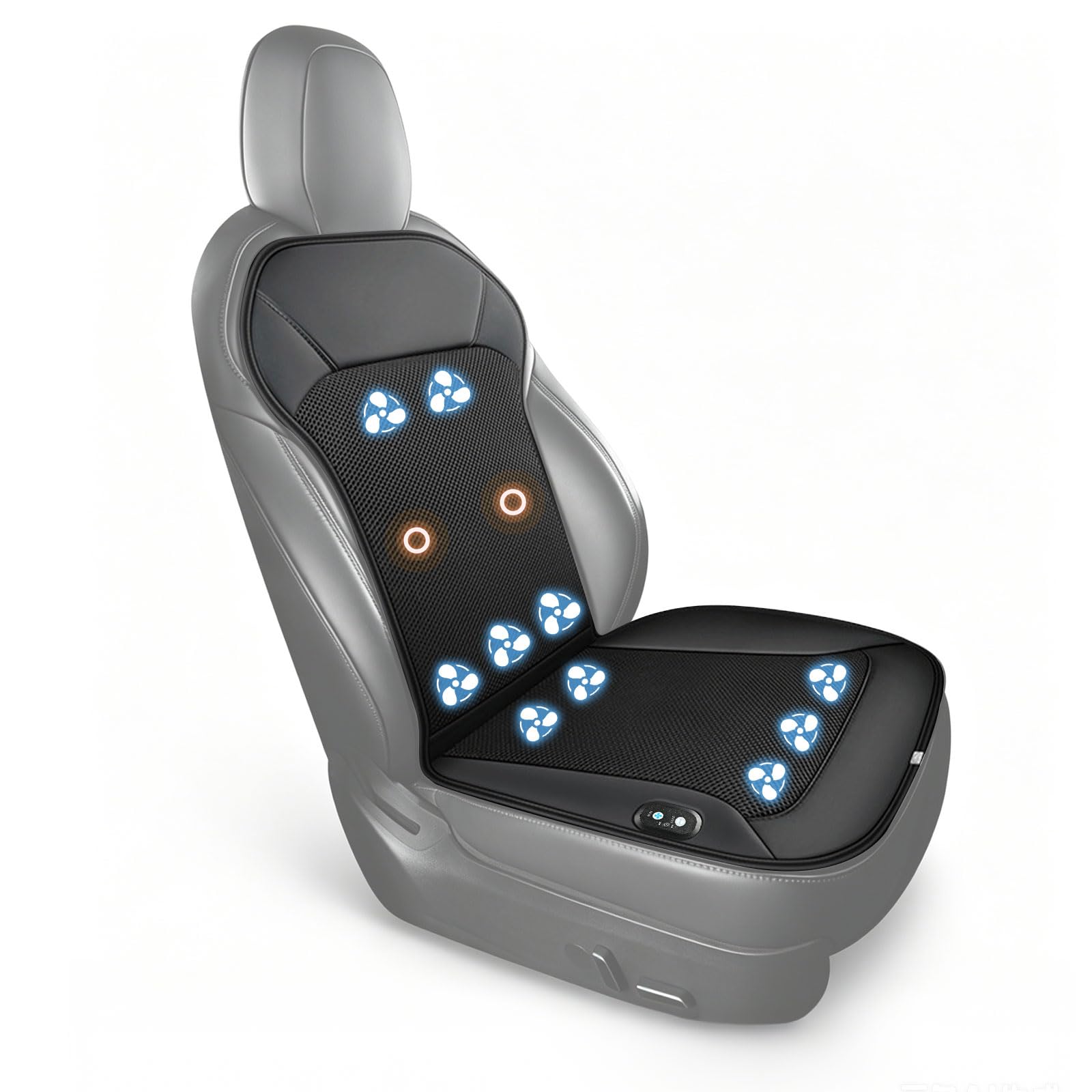 Coprisedili rinfrescanti per auto, 10 ventole, funzione di accensione e spegnimento automatico, memorizzazione dell'ultima regolazione, con massaggio alla schiena, tre livelli di vento