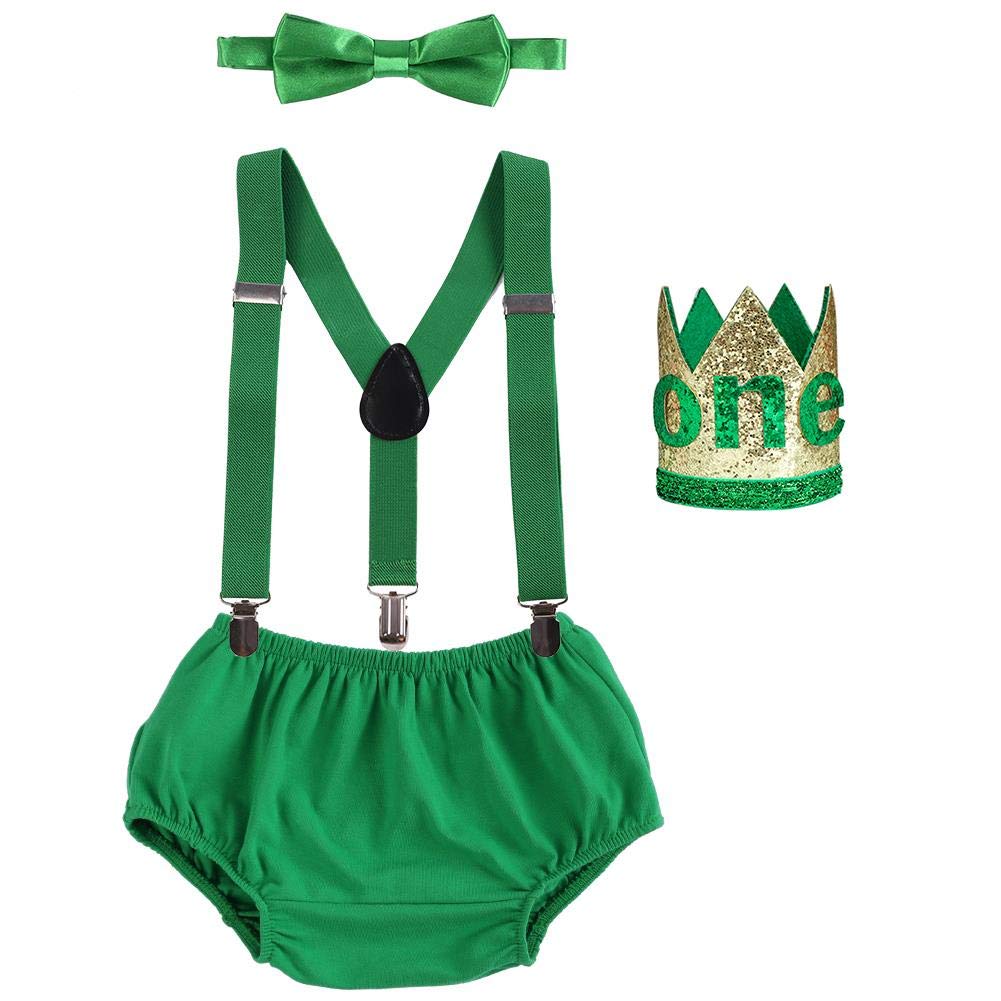 Birthday Outfit for 1 Year Old Boy First Bday Party Cake Smash Photography Prop Formal Event St. Patrick's Day Ceremony Green & Crown 3-24 Months