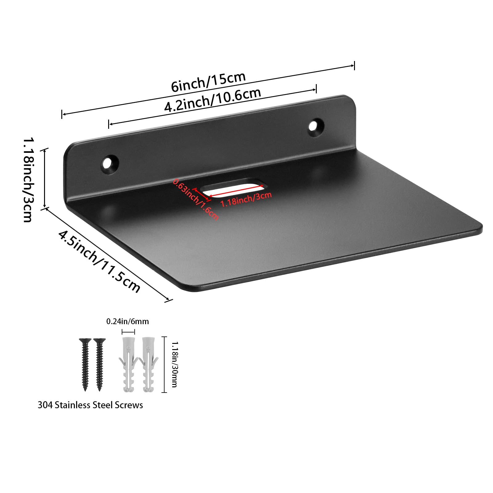 YUjieSTC Floating Shelves for Wall, 3.0mm Thick Aluminium Alloy Floating Shelves, Suitable for Bedroom, Living Room, Bathroom, Kitchen, Office Etc(Black, 6 inch)