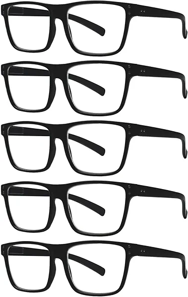 Kerecsen 5 Pack Oversized Reading Glasses Blue Light Blocking Square Large Frame Readers for Men and Women