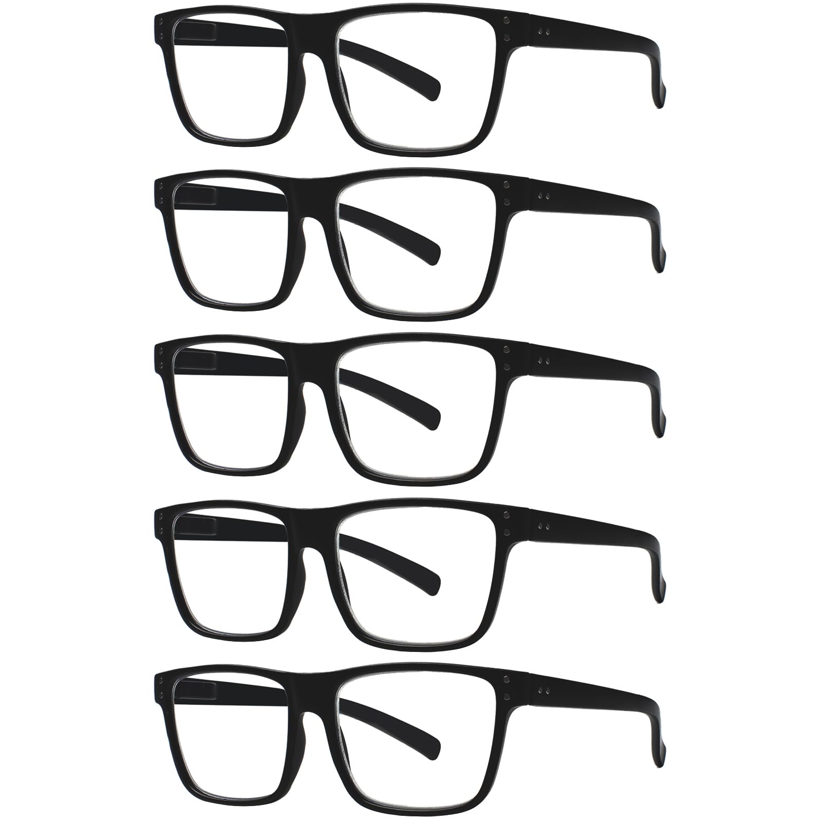 Kerecsen 5 Pack Oversized Reading Glasses Blue Light Blocking Square Large Frame Readers for Men and Women (5 Black, 1.50, x)