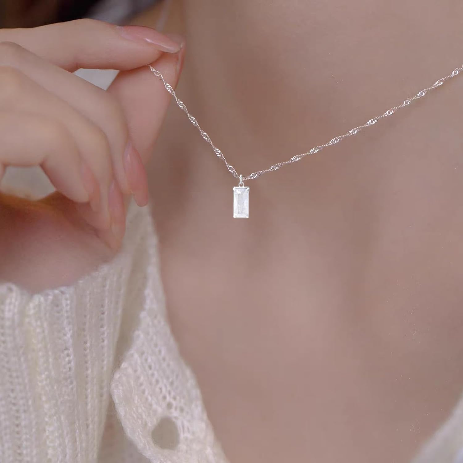 Rainbow Moonstone 18K Gold Solid 925 Sterling Silver Chain Necklace for Women Simple Dainty Necklaces Minimalist Link Silver Necklace 16-18 Inches With 2-Inch Extension Chain No Tarnish,Send Gift Box Valentine's Day