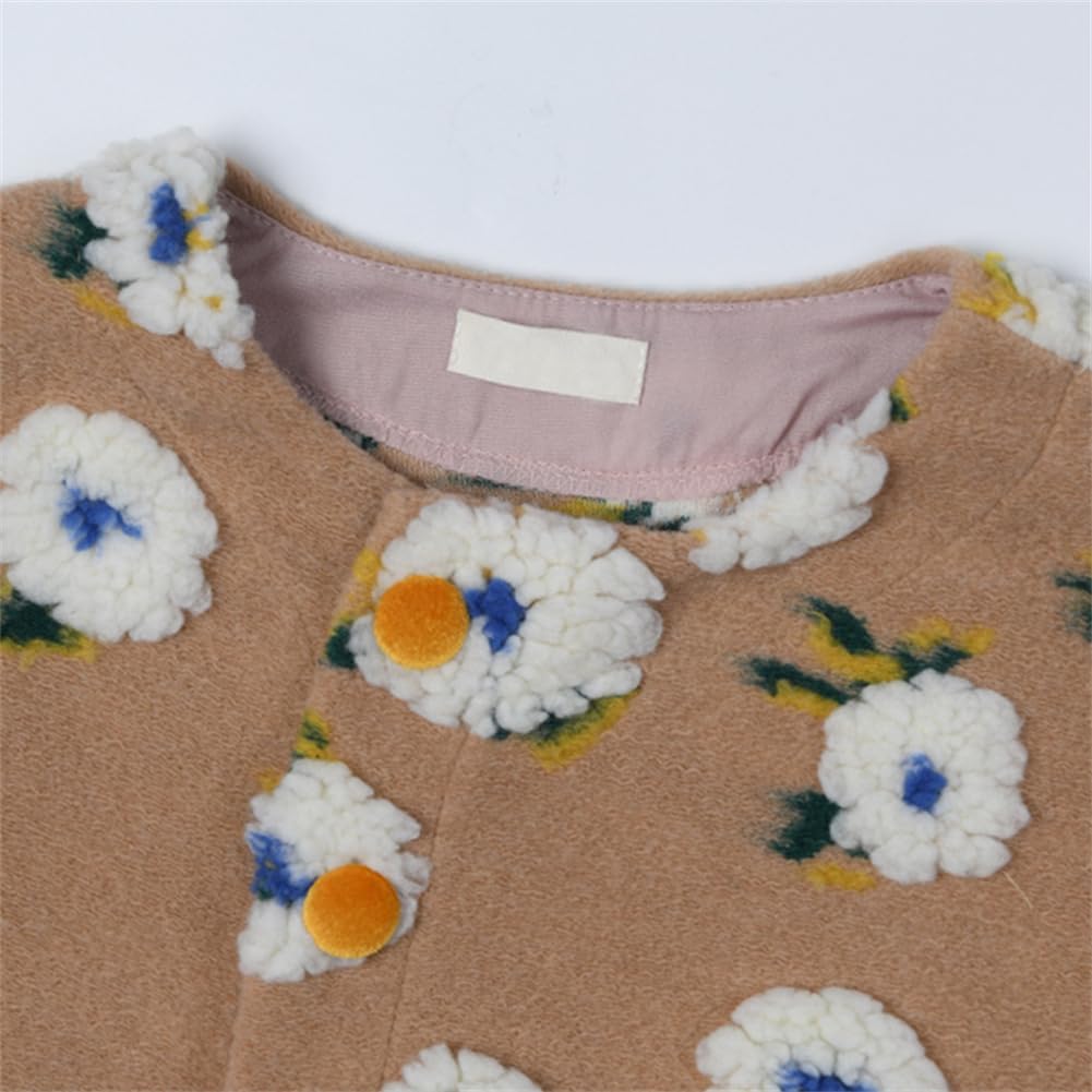 HOULENGS Women's Cropped Floral Print Fleece Bomber Jacket Casual Puff Sleeve Button Down Coats Winter Warm Outerwears - Image 3