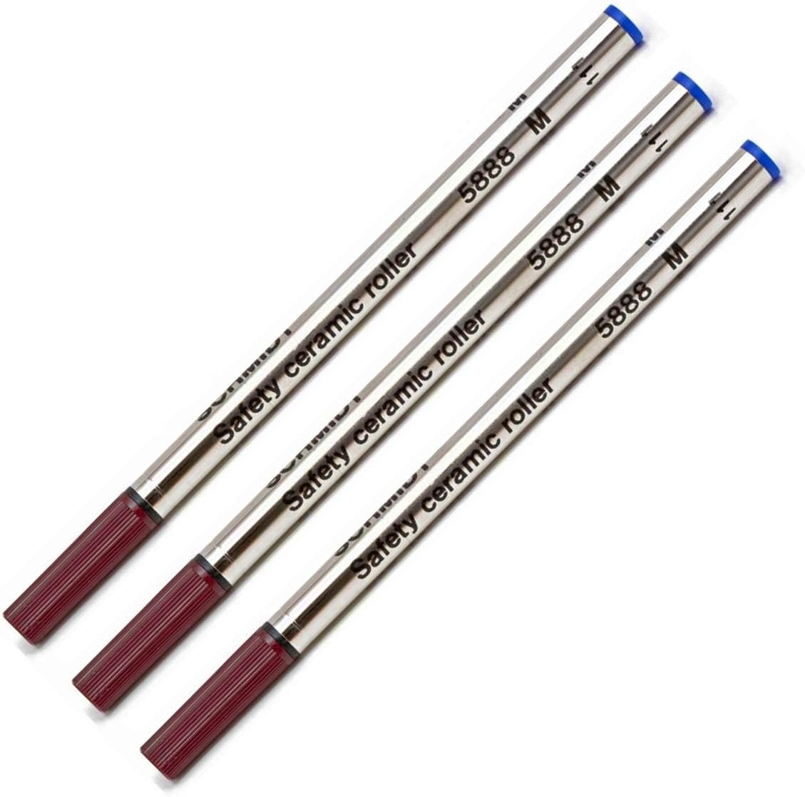 5888 Writing Medium Tip Point (0.7mm) Blue Ink Metal Tube Stainless Steel Tip Safety Ceramic Roller Ball Refill - 3 Pack