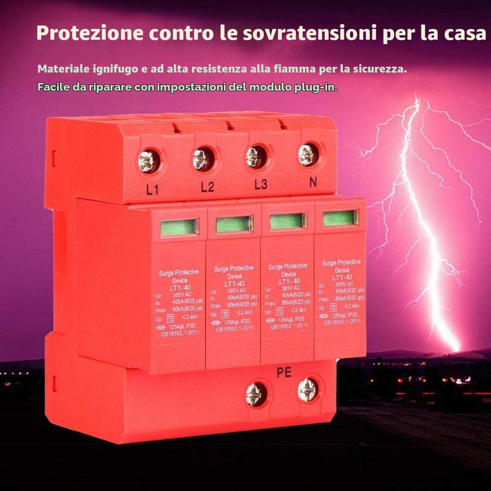 Scaricatore Sovratensioni 4P 385V 20A 40KA per Protezione Casa Ufficio e Impianti Elettrici a Bassa Tensione