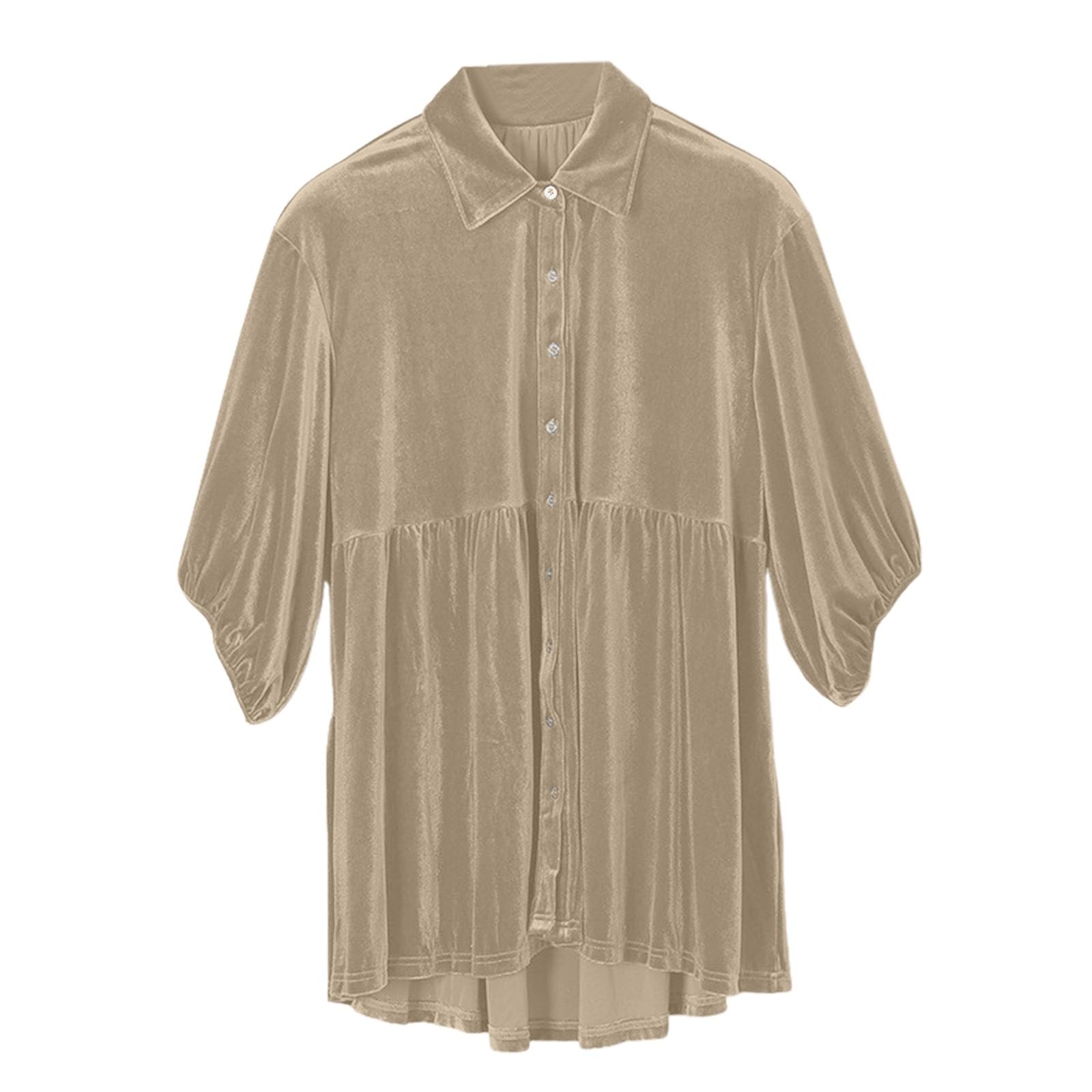 2026 Bluse Damen Elegant Damen-Samtkleid T-Shirt mit Knöpfen 3/4-Ärmel Tunika-Oberteil lässiges -Minikleid