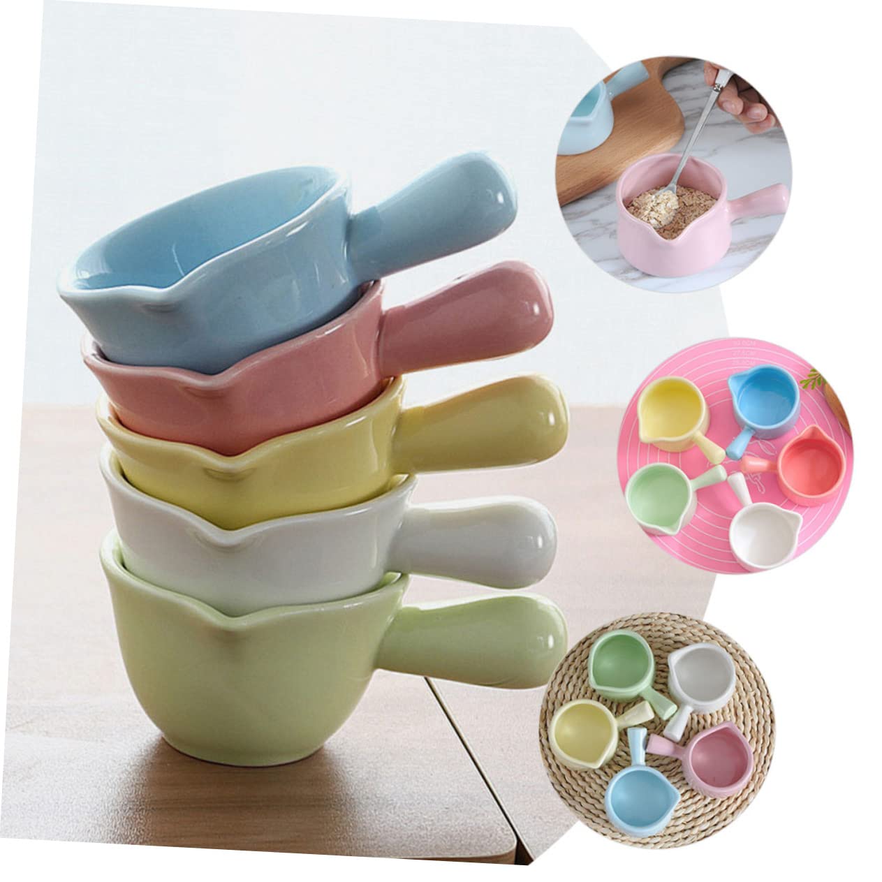 ABOOFAN 5 Coupelles en Céramique 100ml, Pichet à Sauce et Pot à Crème à Bec Unique, pour Sauce et Sirop la Maison Restaurant
