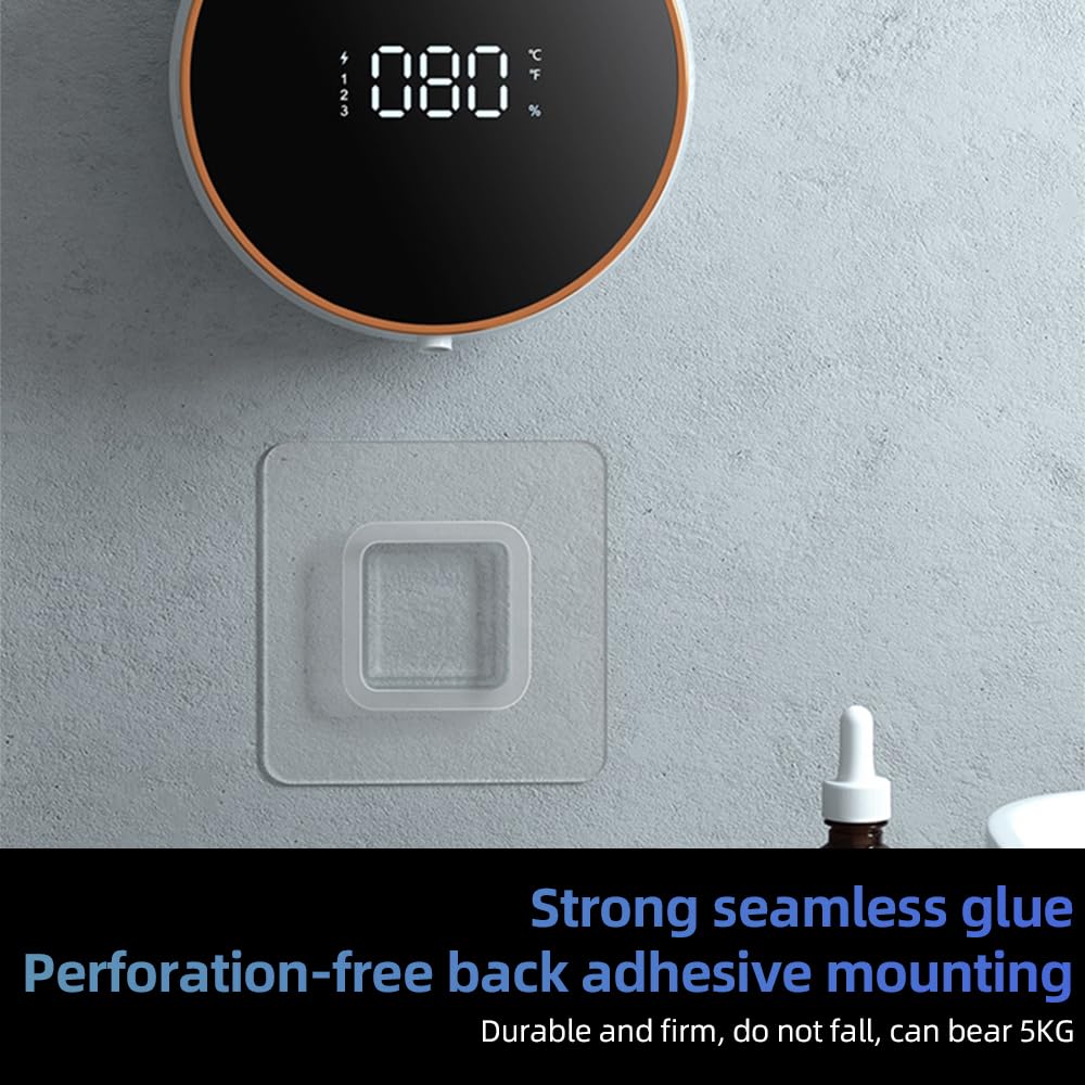Kavolet Dispensador automático de jabón de espuma para montaje en pared, sin contacto, sin taladrar, 300 ml, dispensador de jabón de manos inteligente recargable con pantalla LCD, 3 niveles ajustables