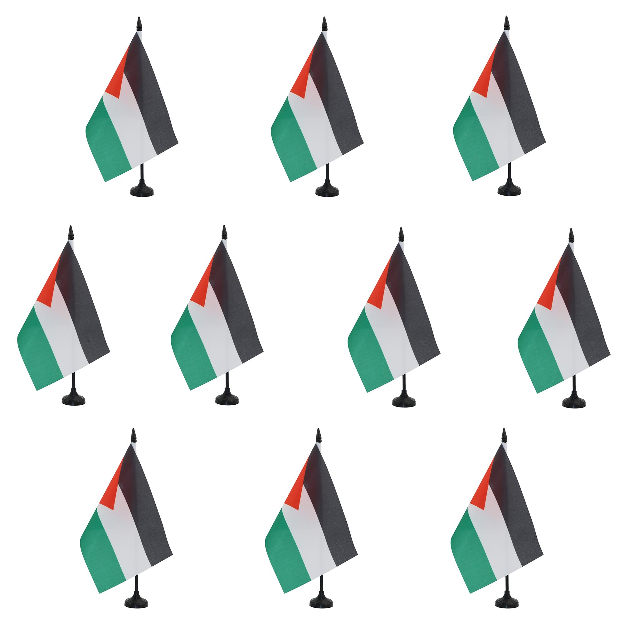 AZ FLAG - Set of 10 Jordan Table Flag 5'' x 8'' - 10 Small Jordanian Office Flags 100% Polyester 21 x 14 cm - Mini Desk Flag with 10'' Pole and Black Plastic Base