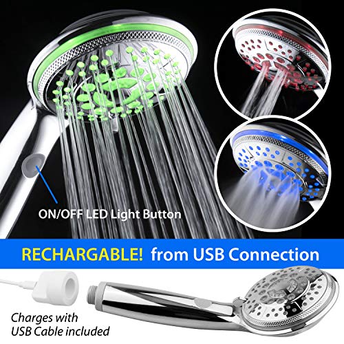 Regadera de mano LED recargable 5 modos acabado cromado miniatura 6