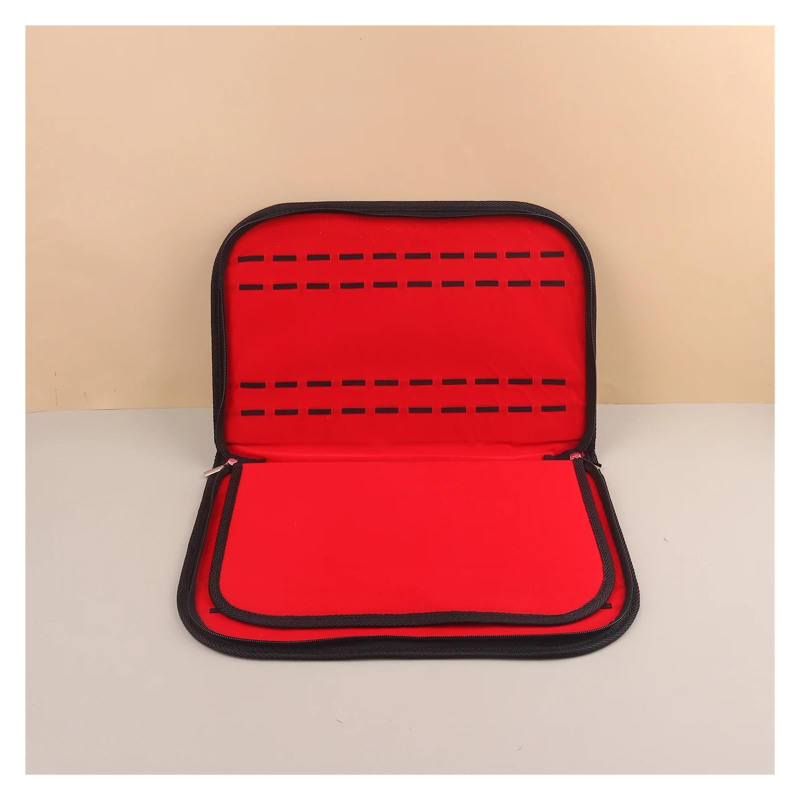 Multifunktionaler tragbarer Uhrenarmband-Organizer, Reiseetui for Uhren aus Leder und Flanell, Schwarz/Rot, tragbares Uhrenetui for die Reise zur Aufbewahrung von Uhren