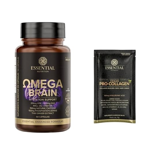 Omega Vision 60 Caps Essential - Fórmula com astaxantina, krill e zeaxantina + Amostra Omega Brain 60 Caps Essential - Fórmula com FOSFATIDILSERINA, krill e Gengibre + Amostra
