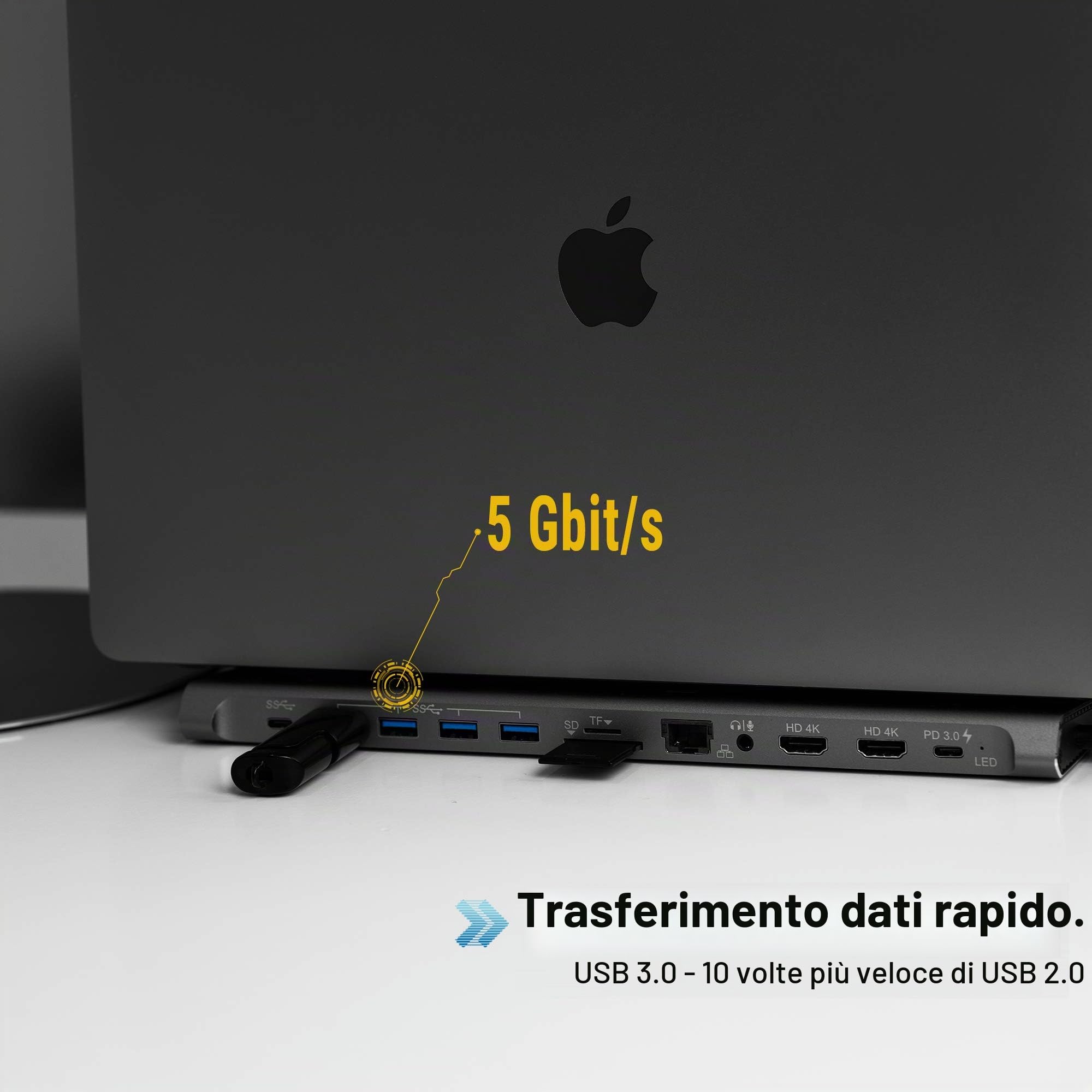 XtremeMac Premium Docking Station Adattatore 12-in-1 USB C, stazione deTipo C per MacBook e Laptop: Ethernet, 4x USB 3.0, 2x USB-C PD, 2x 4K HDMI, Micro Audio, SD / TF Card Reader