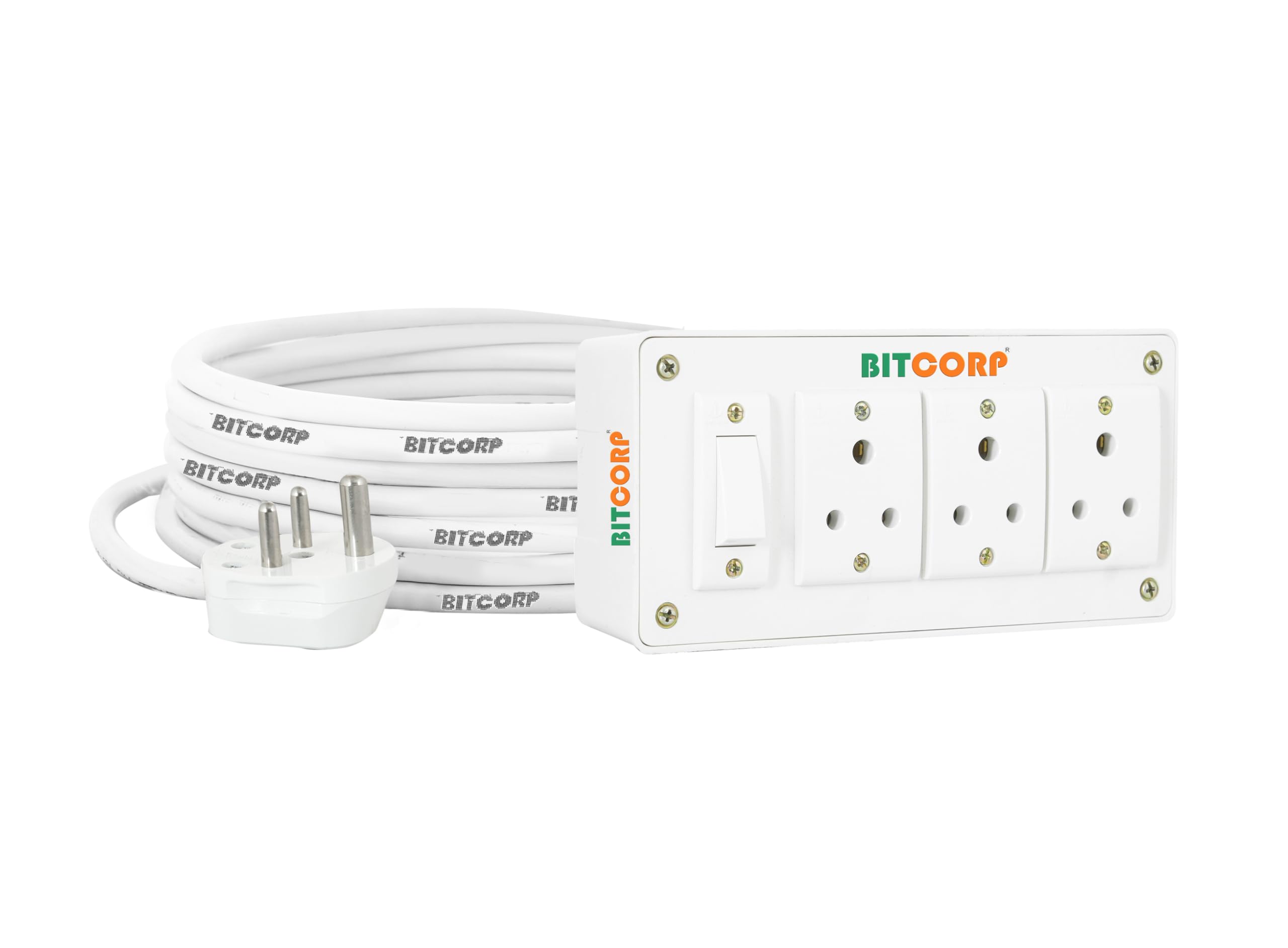 BITCORP 6A Extension Board 3 Socket 1 Switch, 2000W, 4M 1.5mm ISI Certified Wire