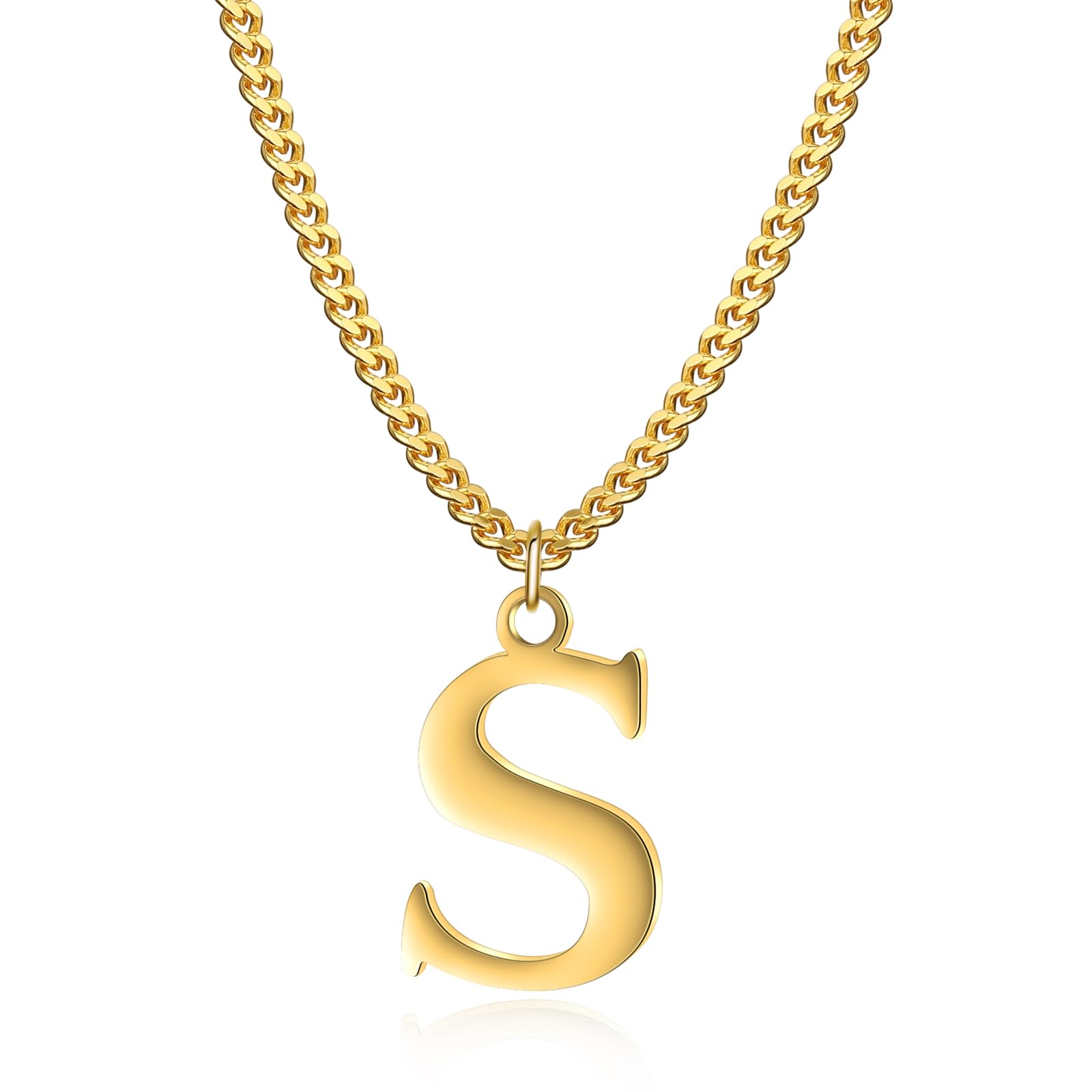 Symretie14K Gold Plated Initial Necklaces for Men Women - Gold Stainless Steel Letter Necklaces - Alphabet A-Z Pendant Wide Cuban Chain Necklaces Jewellery Gifts.X247