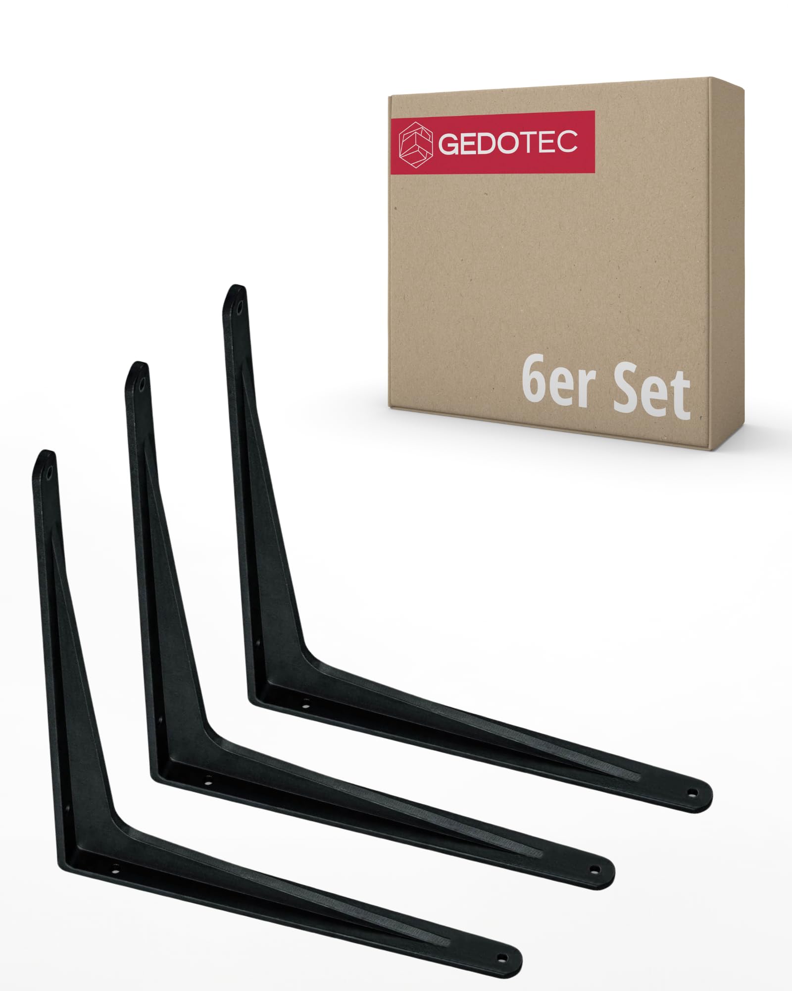 Gedotec Schwerlastkonsole Alu Regal-Konsole | SPARTA | Tiefe: 290 mm | 6 Stück Regalhalterung aus Aluminium Schwarz matt | Tragkraft 240 kg für Wandregale | Regalträger rostfrei | Wand-Winkel
