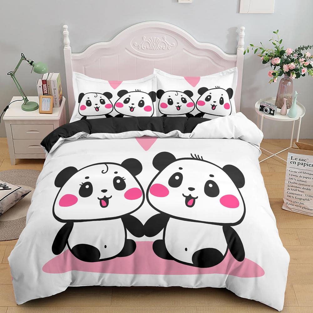 Juego de edredón de panda con cierre de cremallera suave para cama doble