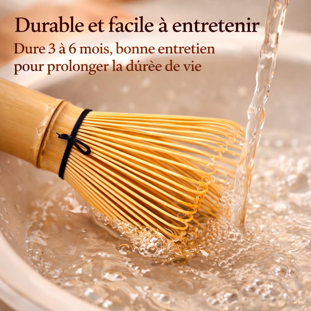Fouet Matcha en bambou doré fait à la main,Fouet Matcha avec 76 Dents,Kit de Démarrage Traditionnel pour Matcha,traditionnel japonais Chasen Matcha agitateur,Parfait pour la Cérémonie du Thé - 4
