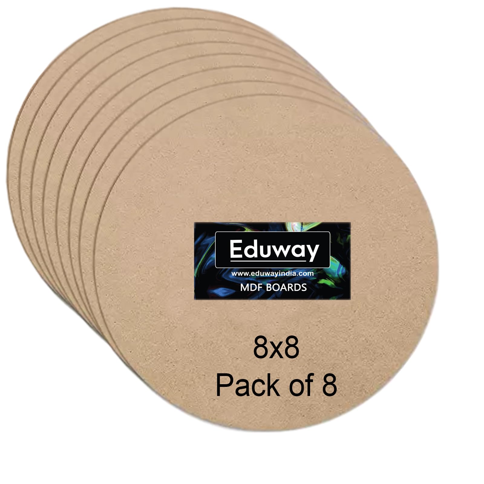Eduway Hoja redonda de tablero MDF de 8 pulgadas (paquete de 8) para arte y manualidades, rodajas de madera redondas sin terminar de 4 mm para pintura de resina, manualidades, arte, pirografía,