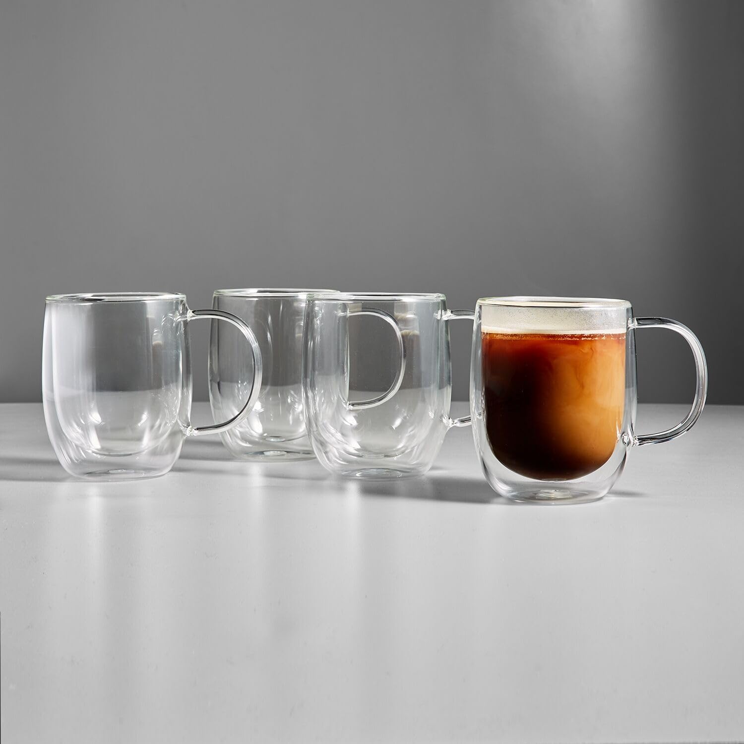 Sur La Table 12 oz Double-Wall Glass Coffee Mug, Set of 4 – Insulated Design Keeps Drinks Hot & Hands Cool, Microwave & Dishwasher