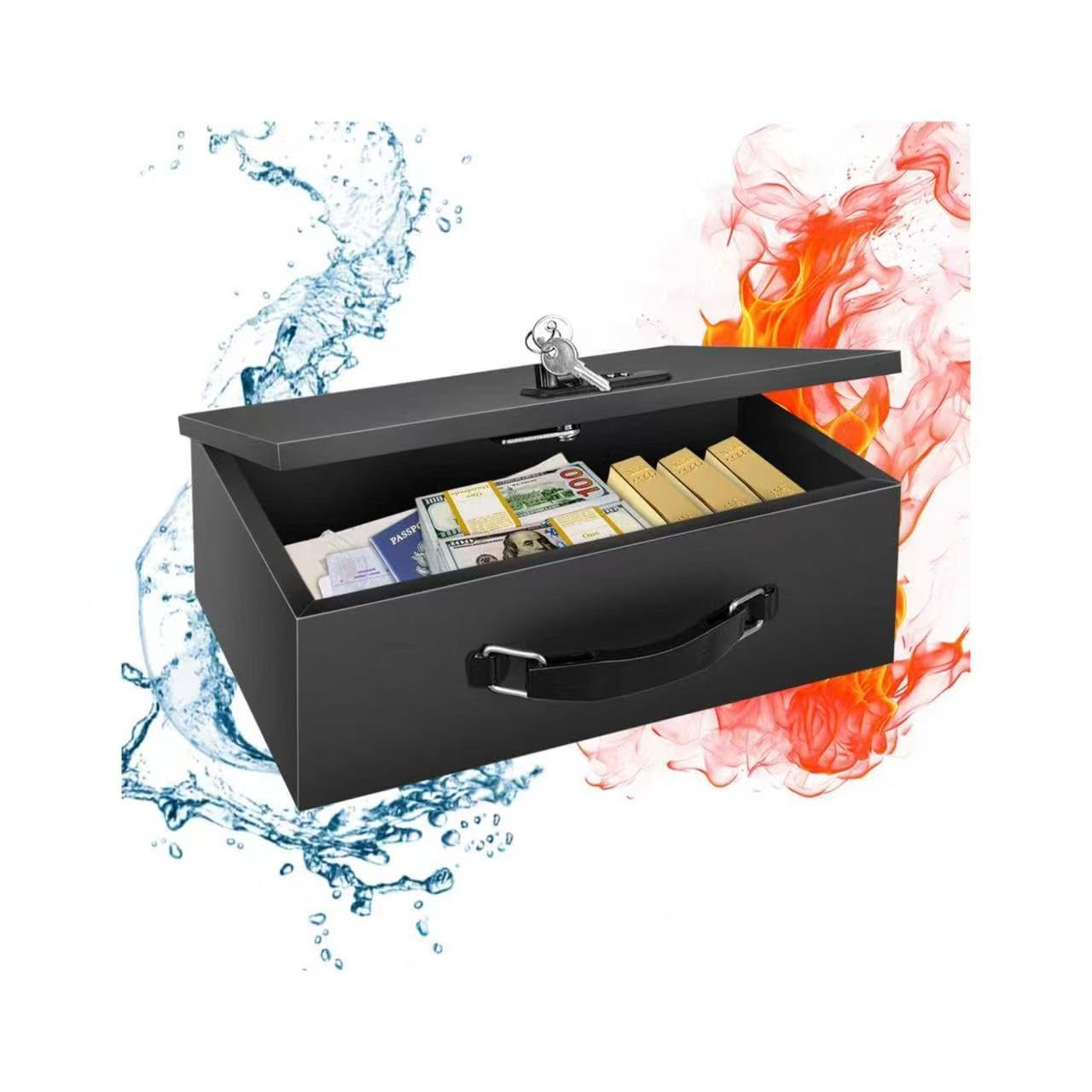 C&T Tragbarer Safe Tresor feuerfest und wasserdicht mit Zahlenschloss und Schlüssel, feuerfeste Sicherheitsbox mit Griff für Zuhause – für Bargeld, Medikamente, Schmuck, Pässe und Wertsachen