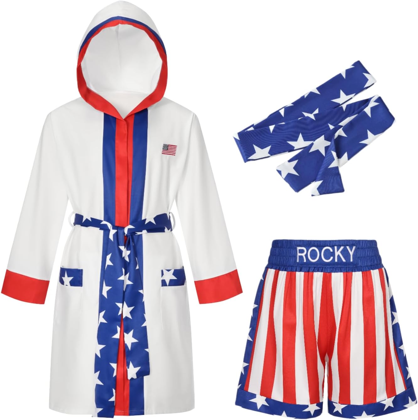 Rocky Balboa Costume Men and Women,American Flag Boxing Costume Adult Rocky Balboa Shorts USA Boxer Suit