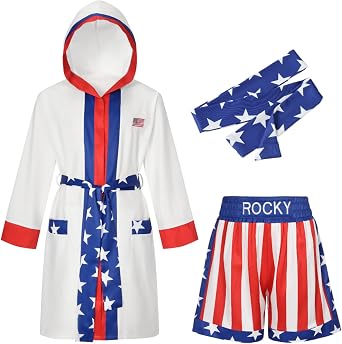 Rocky Balboa Costume Men and Women,American Flag Boxing Costume Adult Rocky Balboa Shorts USA Boxer Suit