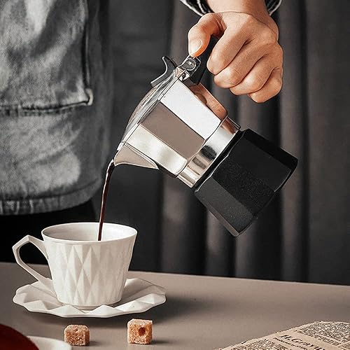 Miniatura 5 de Cafetera de aluminio para estufa, 2 tazas (3 onzas - 3.0fl oz), cafetera Moka para estufa de gas o eléctrica, percolador clásico de café italiano y