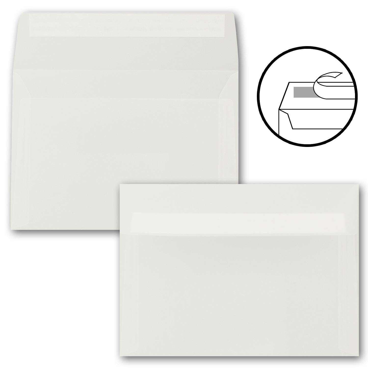300 buste per lettere, formato DIN B6, 125 x 176 mm, colore: Bianco trasparente