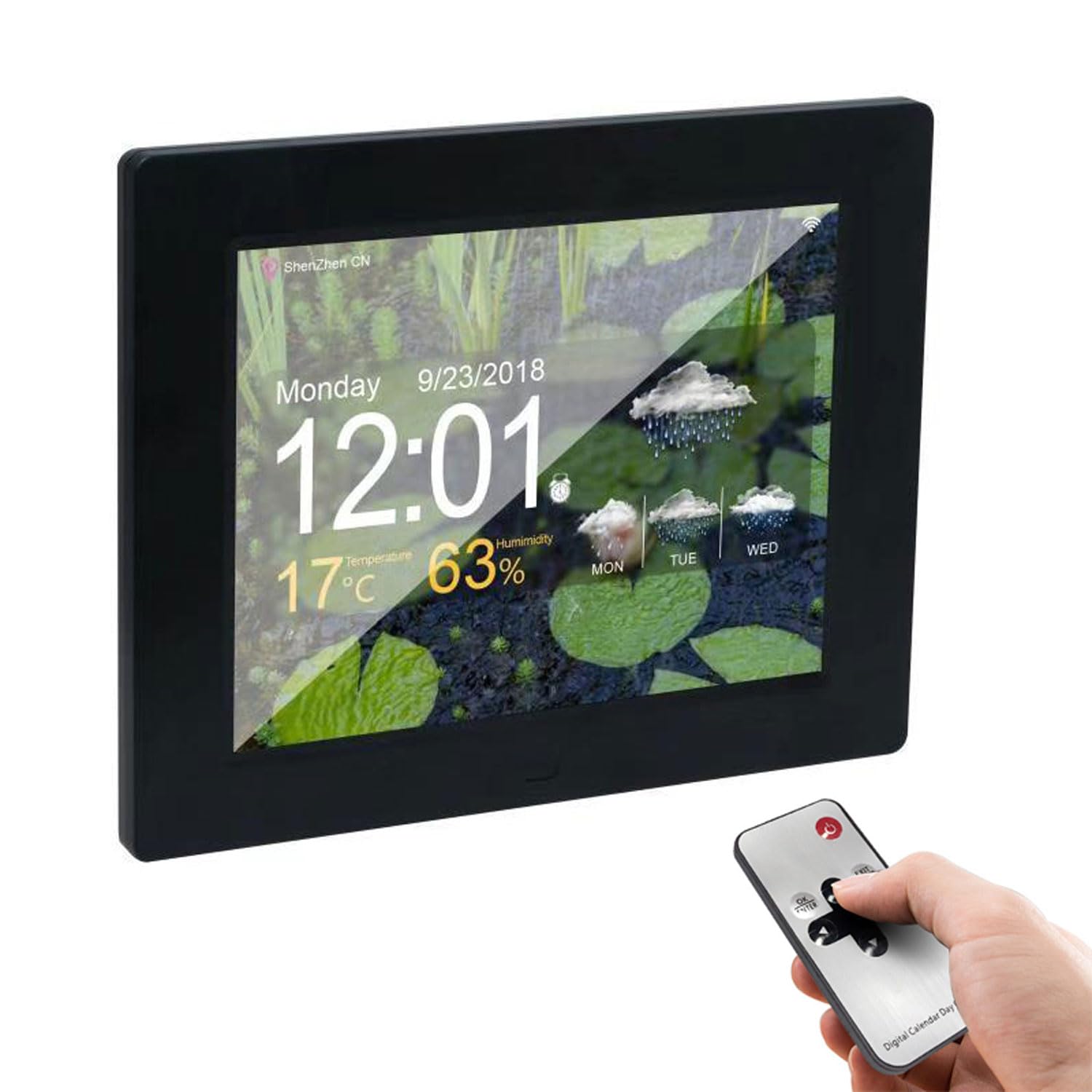 Reloj WiFi De 8 Pulgadas, 9 Modos De Visualización del Pronóstico del Tiempo, Estación Meteorológica Inteligente con Control Remoto, 5 Despertadores, con Pantalla De Temperatura Y Humedad