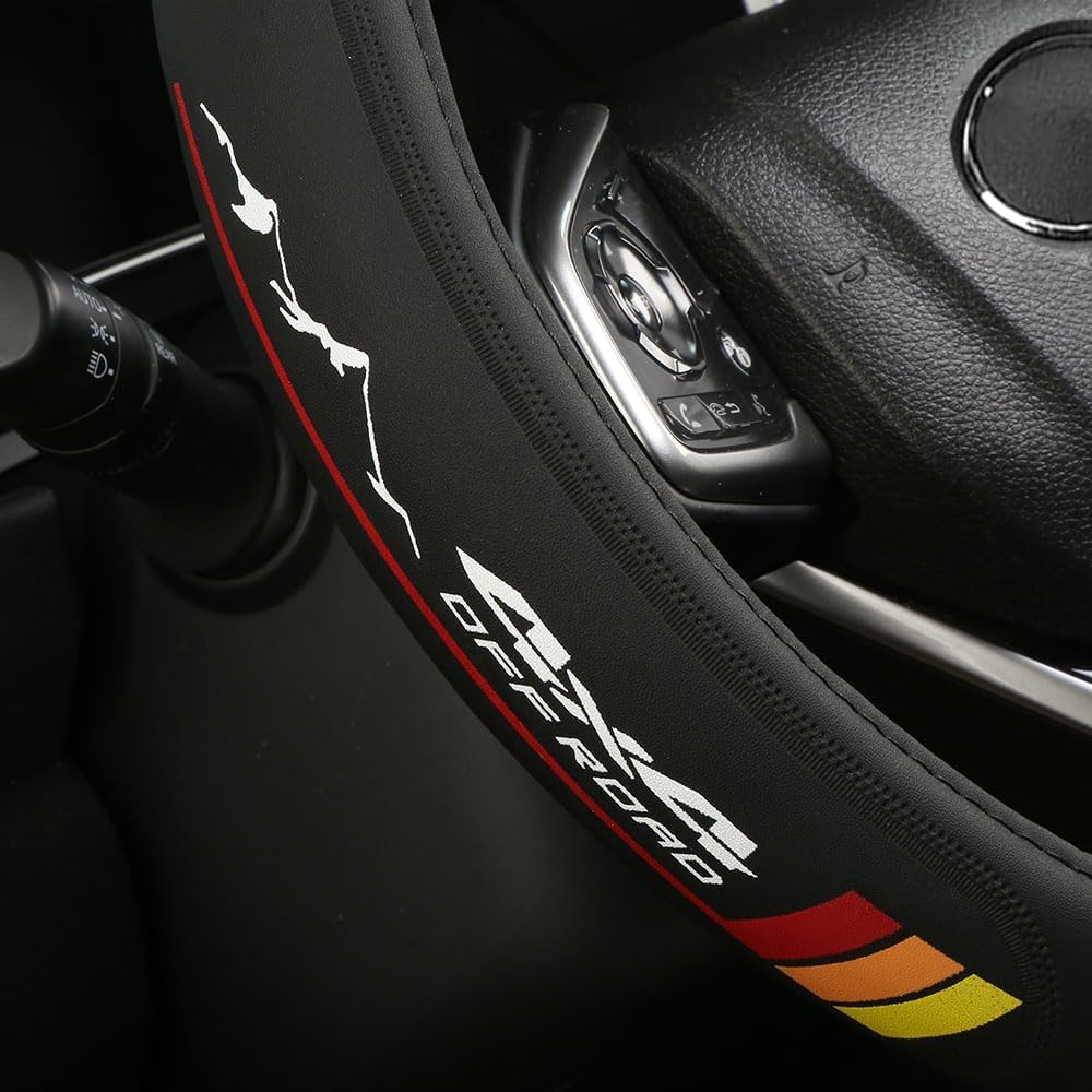 15inch Tri Color Design Non-Slip Breathable Steering Wheel Cover Enhances Grip and Comfort Compatible with Tacoma 4Runner Tundra Accessories (4 Mountains Yellow)