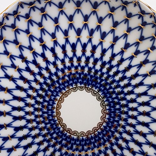 Imperial/Lomonosov Porcelain Biscuit Dish 'Cobalt Net' Tulip