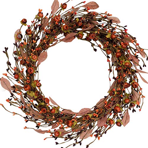 idyllic Mini Pumpkin Pip Berry Wreath for Front Door 15 inches Indoor Artificial Twig Wreath for Festival Celebration Party Decoration