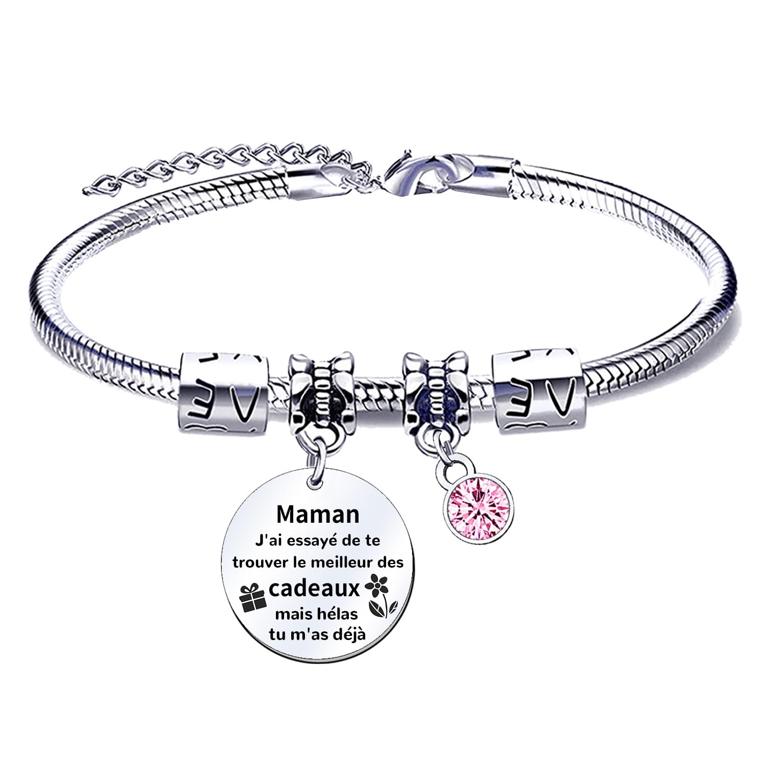 Bracelet Breloque Pour Maman En Acier Inoxydable 316L - Gravure Laser 'Meilleure Maman' | Cadeau Fête Des Mères