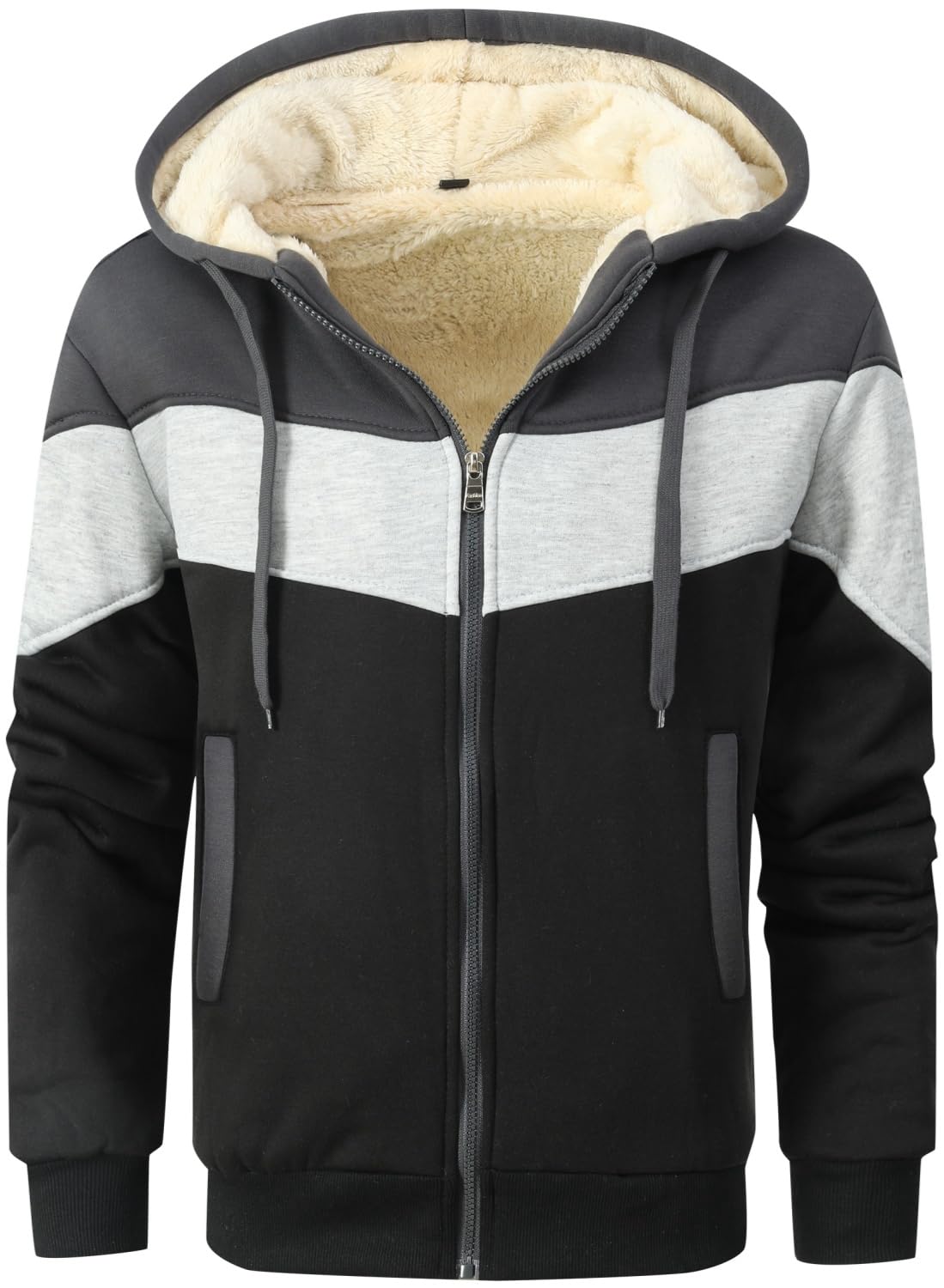 LEZUAN Felpa con Cappuccio Uomo Vello Foderato, Hoodie con Cerniera Integrale, Cappotto con Cappuccio di Spessore, Giacca con Cappuccio Inverno Caldo