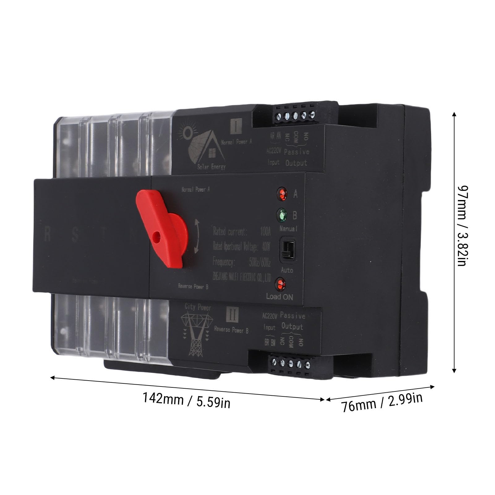 Interruptor de Transferencia Automática de Doble Potencia, Operación Manual Automática Transferencia de EnergíA sin Interrupciones 100 A, Controlador Eléctrico Montado en Riel DIN con Cables