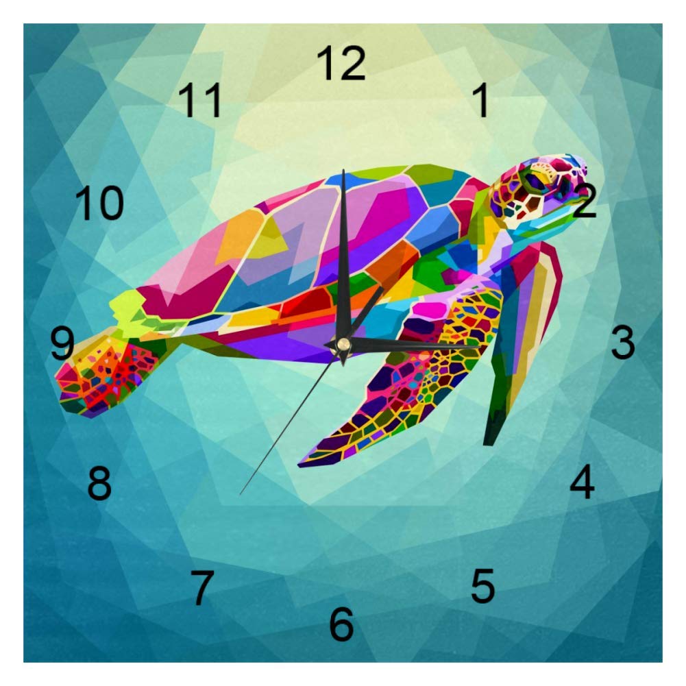 Horloge murale carrée tortue de mer moderne, horloge numérique silencieuse de chambre