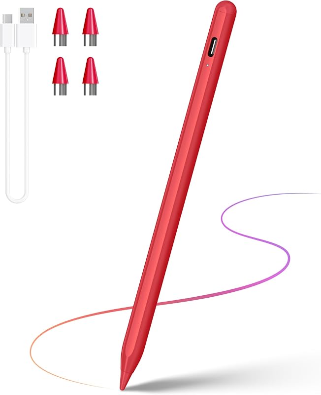 DRYMOKINI Stylus Pen for Touchscreen, Active Stylus Pen Compatible for Android and i-OS Tablet/Phones, Rechargeable Universal Stylist Pencil Compatible for A-pple/i-Pad/Phone Tablet, Red
