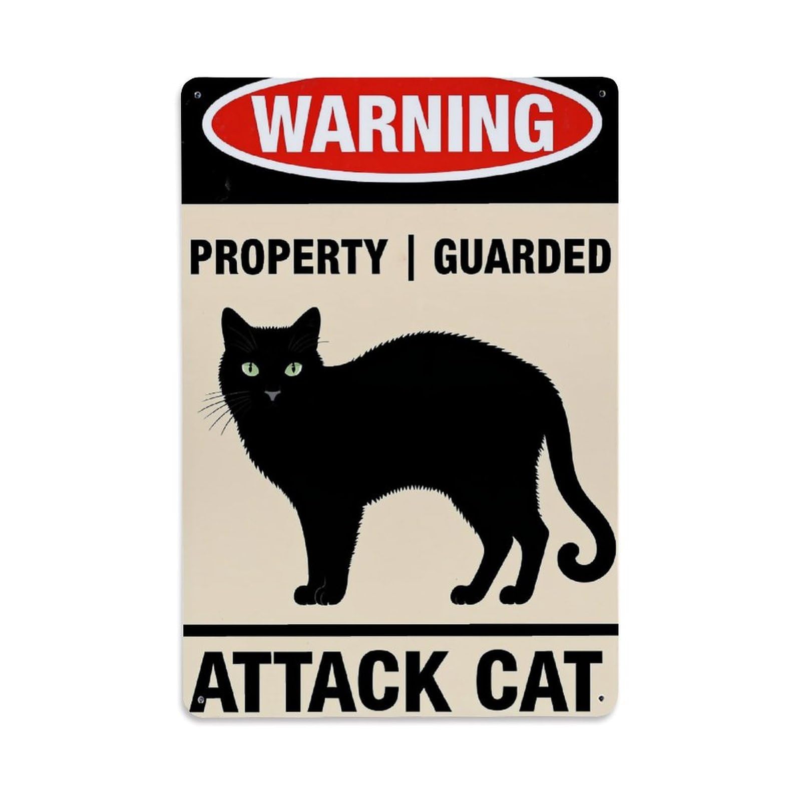 Jdfenggu Vintage Warning Property Guarded Attack Cat Retro Metal Tin Sign, Decor Art Poster For Bar, Home, Man Cave, Kitchen, Laundry Room Gift 8X12inch
