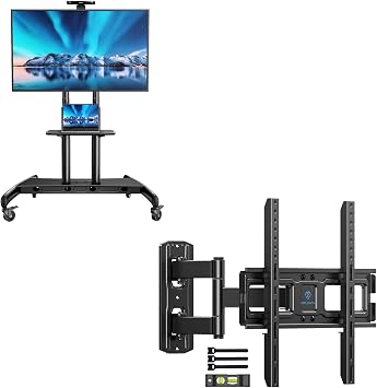PERLESMITH Mobile TV Stand for 55-90 Inch Flat/Curved Screen TV