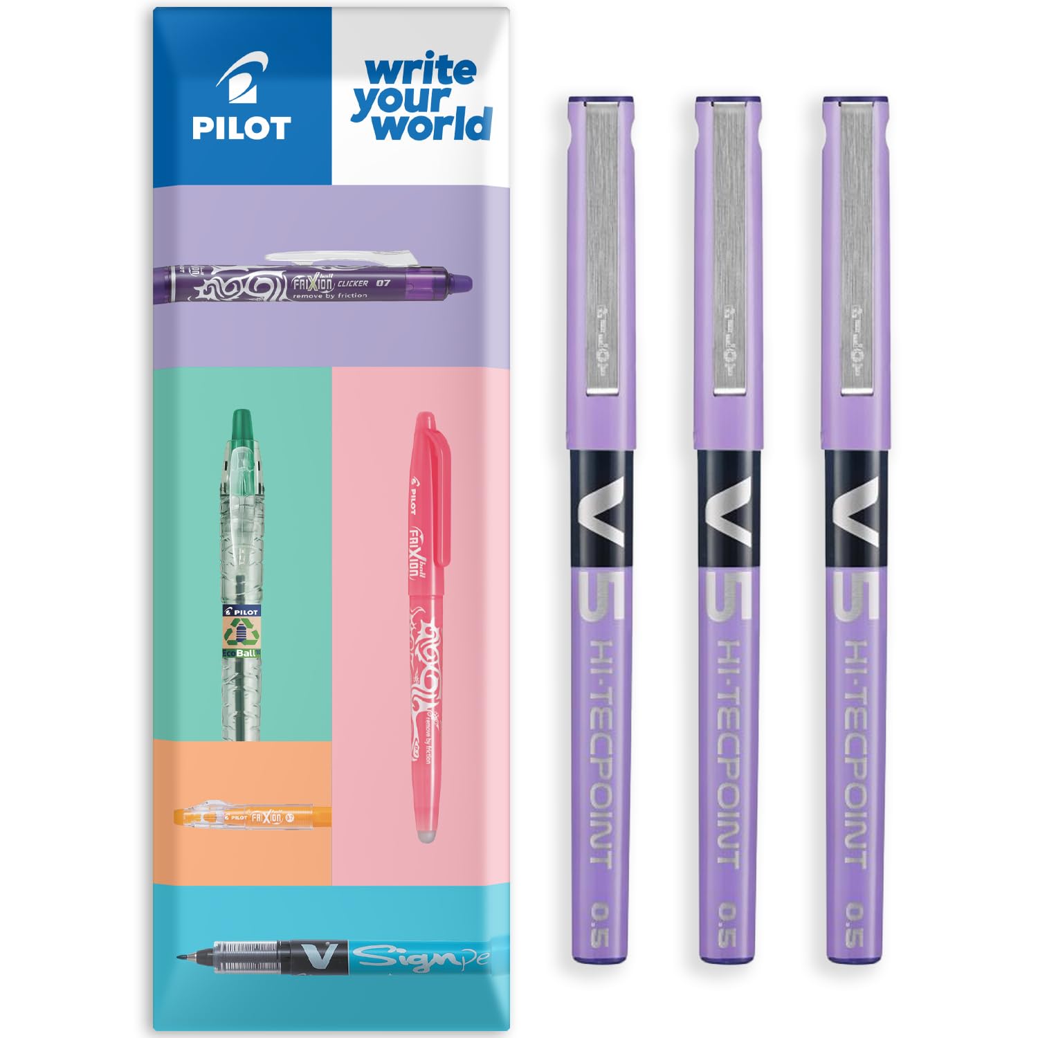 PILOT V5 Hi-Tecpoint Rollerball Pen - Fine Point 0.5mm - Violet (Pack of 3)