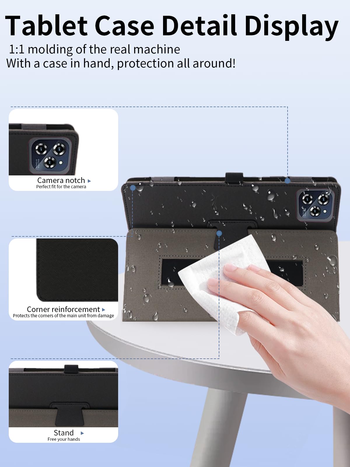 Funda protectora para tablet TABWEE W90 de 11 pulgadas, yystao funda protectora de cuero PU compatible con TABWEE W90 de 11 pulgadas - correa de mano, diseño envolvente completo con textura de piel