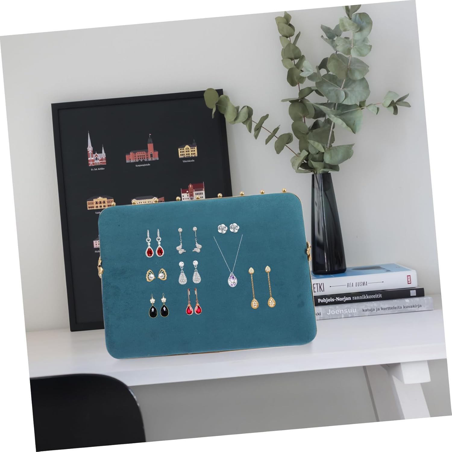 Cabilock Nordic Style Jewelry Display Tray with Necklace Display Stand and Earring Organizer Multi Functional Metal Jewelry Holder for Earrings and Necklaces Elegant Storage Rack for Home