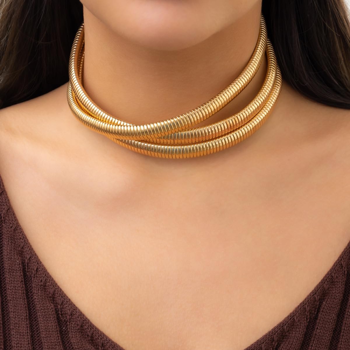 Chunky Gold Choker Necklace for Women, 14K Gold Plated Snake Chain Statement Necklace Triple Twsited Layered Choker Necklaces Jewelry Gifts - Image 2
