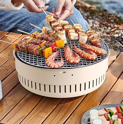 Jukmen Portable Charcoal Grill, Camping Charcoal Grill, Portable Charcoal Grill Smoker, Outdoor Cooking Barbecue Camping BBQ Coal Kettle Grill, Sturdy BBQ Grill for Small Patios with Enough Capacity