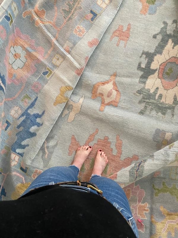 Area Rug Hand Knotted Modern Oushak Rug for Living Room, Dining Room, Office, Bedroom, Hand Knotted Oushak Rug, 7x10 Feet Grey